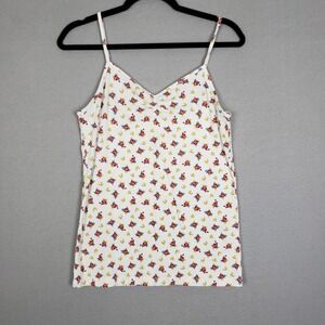 NOBO Size XL Ribbed V-Neck Camisole Cami Tank Top Ivory Floral Cute Cottagecore